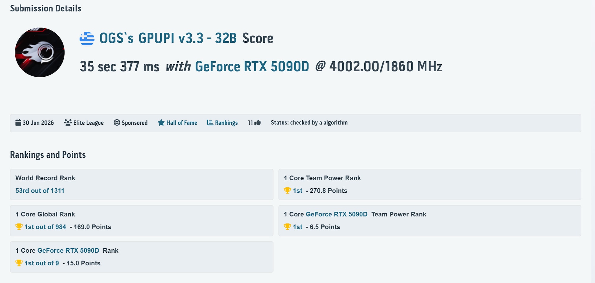 NVIDIA GeForce RTX 5090D Pushed to 4 GHz Using Liquid Nitrogen Cooling